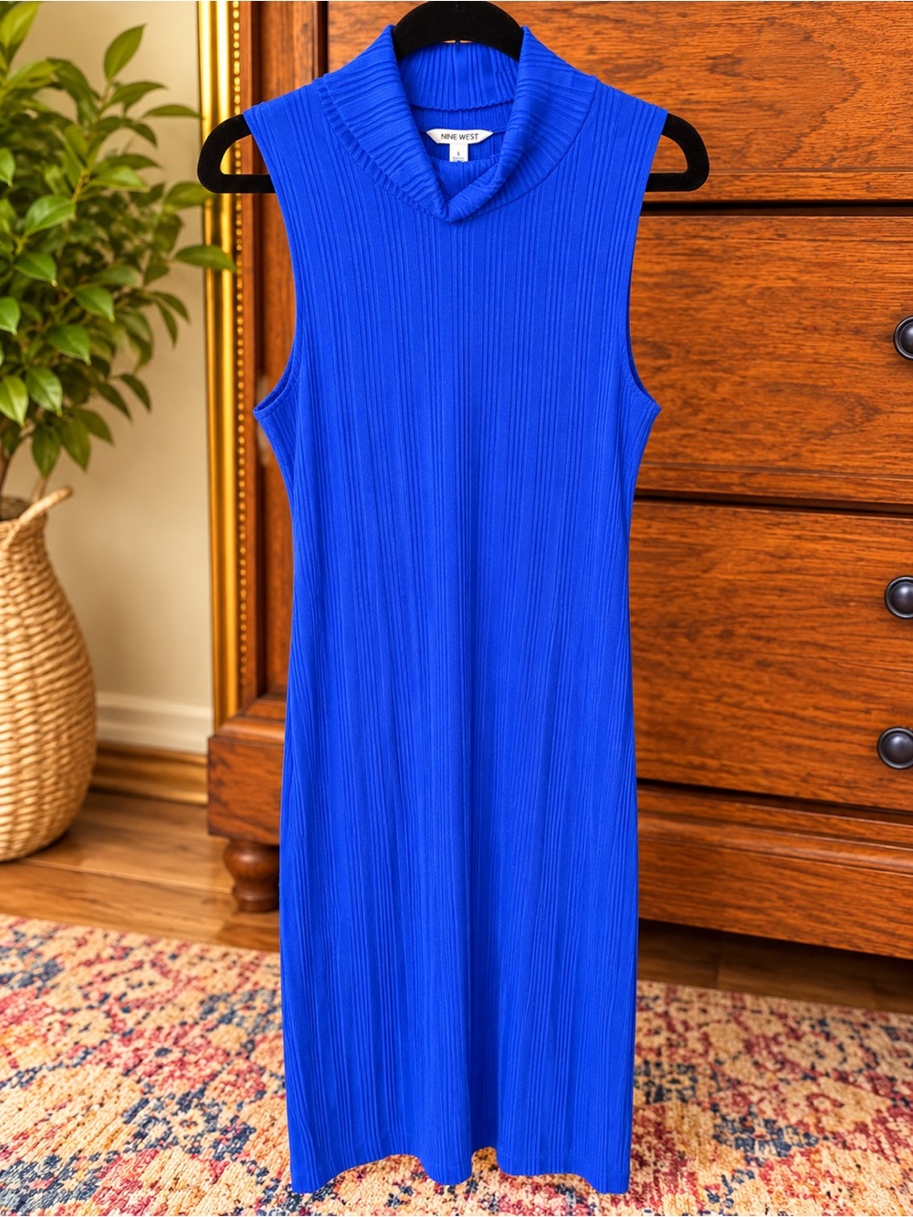Nine West Sleeveless Ribbed Knit Dress in Royal Blue